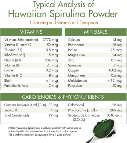 Nutrex Hawaii, Pure Hawaiian Spirulina Powder, Vegan, Supports Immune System, Heart, Cells and Energy, 16 Ounce