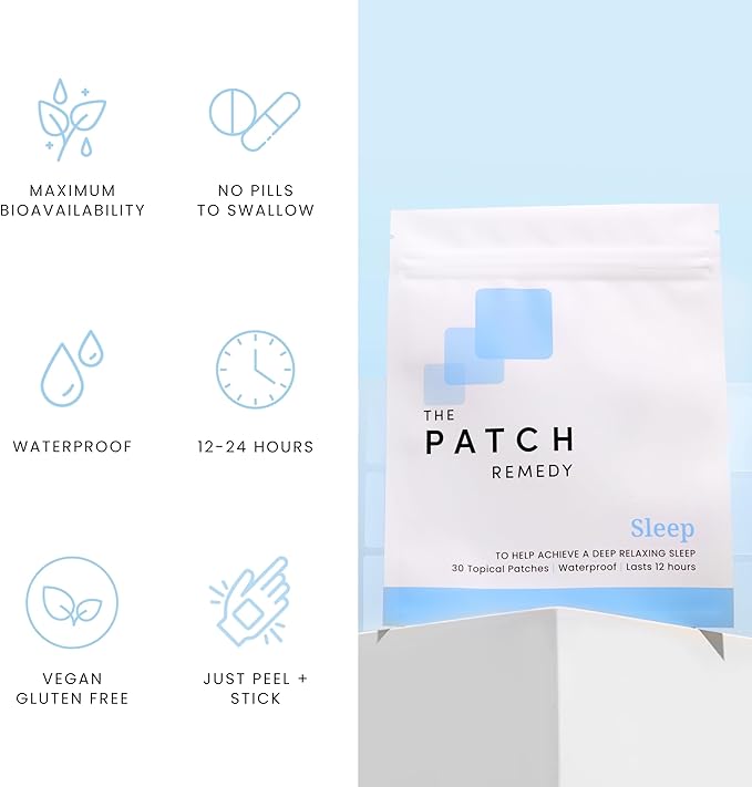 The Patch Remedy Original Sleep Patches - 30 Topical Sleep Support Patches with Valerian Root Extract, Passionflower, Hops, Magnesium Glycinate Transdermal Skin Stickers