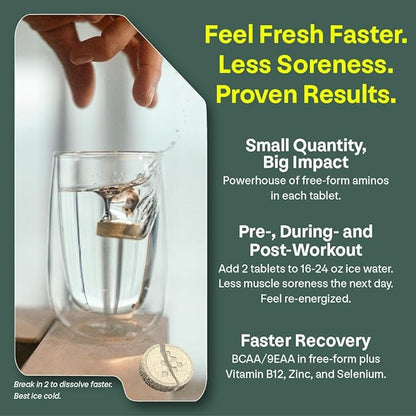 UNBROKEN Amino Energy Tablets with All 9 EAA & BCAA Amino Acids in Free-Form, Amino Acids Supplement for Faster Recovery & Less Muscle Soreness, Post & Preworkout for Men & Women,10 Serv. Lemon/Lime.