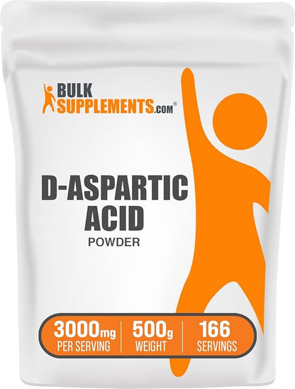 BulkSupplements.com D-Aspartic Acid Powder - DAA Supplement for Men & Women, D-Aspartic Acid 3000mg - Unflavored & Gluten Free, 3000mg per Serving, 500g (1.1 lbs) (Pack of 1)