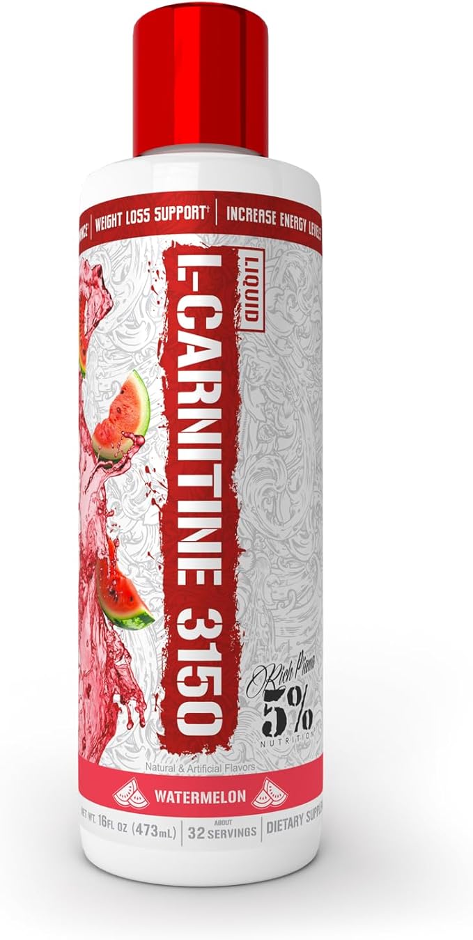 5% Nutrition Rich Piana Liquid L-Carnitine 3150 | Premium 4 Source Blend + GBB, The Super Carnitine (Watermelon Candy)