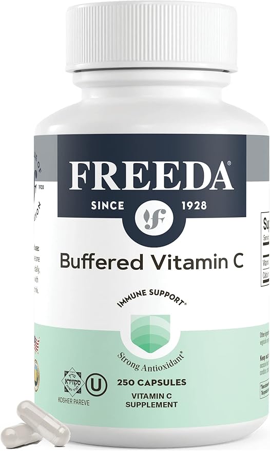 FREEDA Vitamin C - Buffered Vitamin C 500mg - Kosher - Powerful Antioxidant Immune Support - Sensitive Stomach Vitamins C Capsules Calcium Ascorbate - Vitamin C 500 mg - VIT C Supplement (250 Count)