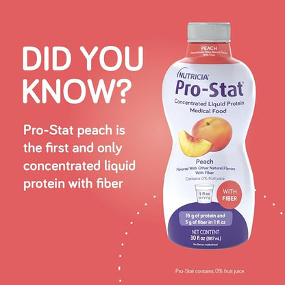 Pro-Stat Concentrated Liquid Protein Medical Food - Peach Flavor with Fiber, 30 Fl Oz Bottle