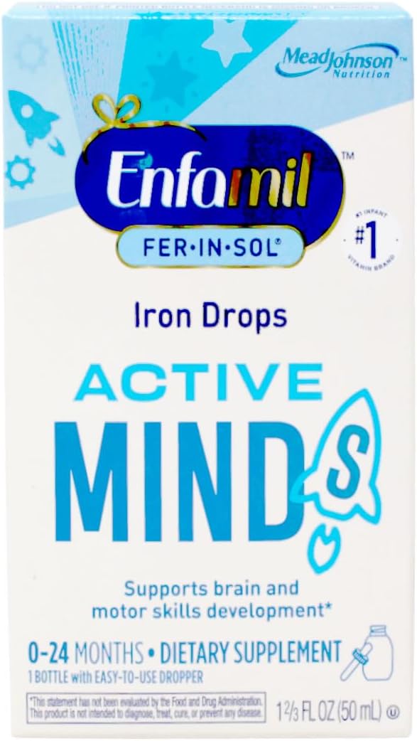 Enfamil Fer-In-Sol Iron Supplement Drops for Infants & Toddlers, Supports Brain Development, 50 mL Dropper Bottle, Pack of 2