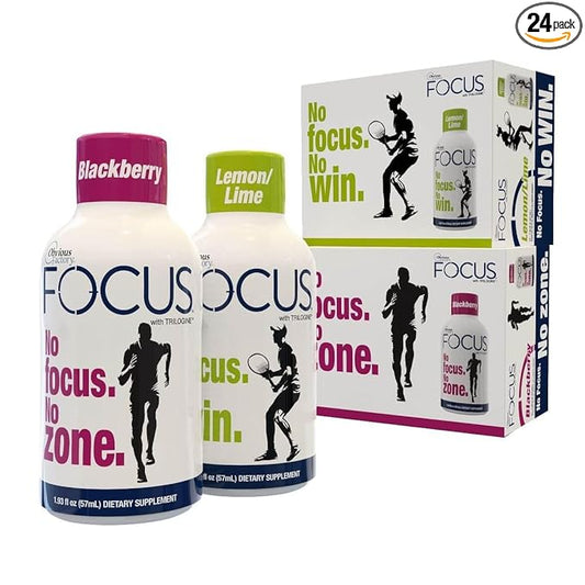 Focus Shots with Trilogine Variety Pack, 24 Count (1.93 fl oz), Blackberry, Lemon Lime Flavors