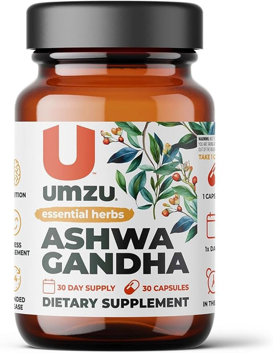 UMZU Ashwagandha Advanced Stress & Cortisol Support Supplement, Memory, Focus, Cognition, 24-Hour Extended Release (30 Day Supply | 30 Capsules)