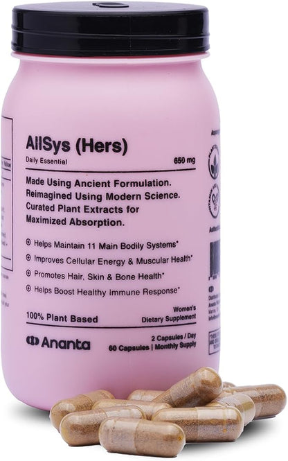 Ananta AllSys Hers Supplement for Women - Support to Maintain 11 Main Bodily Systems, Help to Promotes Hair, Skin and Bone Health, Helps Boost Immune Support (60 Vegan Capsule)