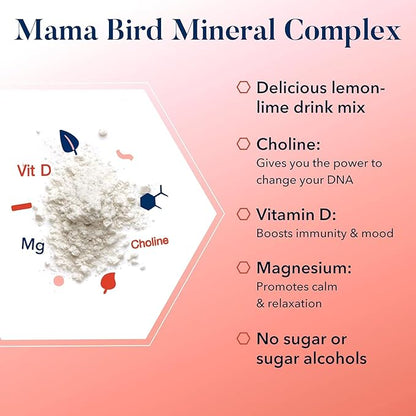Best Nest Wellness Mama Bird Mineral Complex - Brain Health Support Multivitamin - Aids Bone Development for Mother & Baby - Drink Supplement with Choline & Magnesium - Lemon-Lime, 285 g (30 Servings)