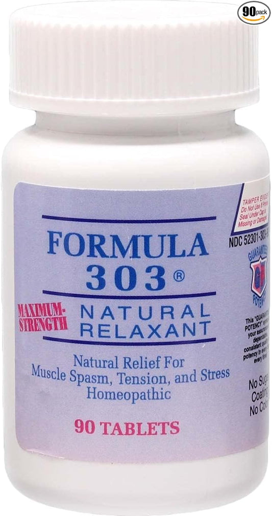 Dee CEE Labs Formula 303 Maximum Strength Tablets, 90 Tablets; All-Natural containing Magnesium for Sore Muscles, Passion Flower, and Valerian Root