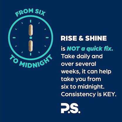 PS Rise & Shine Premium Horny Goat Weed Supplement with Tribulus, Fenugreek, Maca, Ashwagandha, and Tongkat Ali - Supports Men's Energy, Vitality and Endurance (60 Capsules)