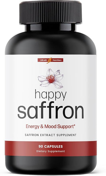 Happy Saffron Supplements - 100% Pure Saffron Extract Supplement - Mood Enhancer for Women & Men - Saffron Supplements for Eye Health Support - Saffron Supplement - Saffron Capsules - 90 Servings