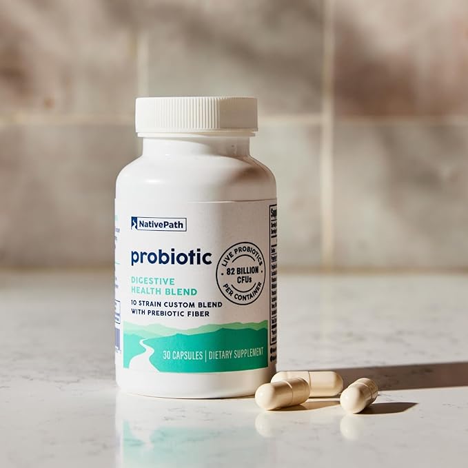 NativePath Daily Probiotic, 10-Strain Custom Blend Probiotics Supplement for Men and Women, 82 Billion CFUs - 60 Count