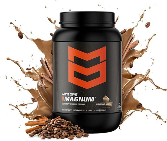 MTN OPS Magnum Mocha Protein Powder, 23g of Whey Isolate Protein & Milk Protein with BCAAs, Zero Sugar & Gluten Free, Mocha, 30-Serving Tub