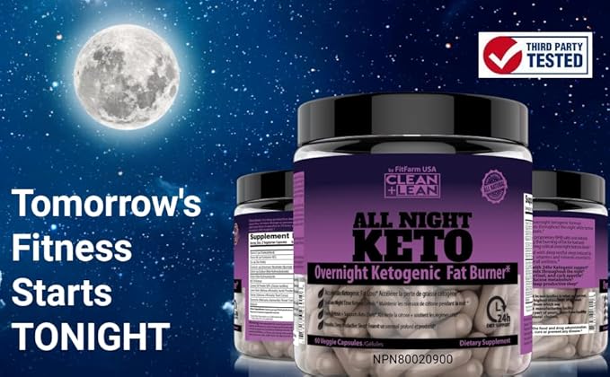 CLEAN+LEAN NIGHT KETO: First Ever Overnight Ketogenic Fat Burner & Sleep Aid | BHB Ketones + MCT Oil Extract + Vitamins & Minerals | 24 HR Diet Sleep Great Lose Weight | All Natural & GF | 60 Caps