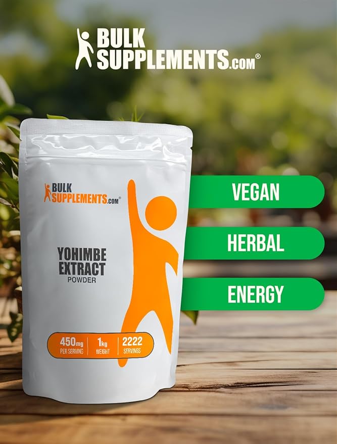BulkSupplements.com Yohimbe Extract Powder - Yohimbe Bark Extract, Yohimbe Supplements, Yohimbe Bark Powder - Herbal Supplement, Gluten Free, 450mg per Serving, 1kg (2.2 lbs) (Pack of 1)