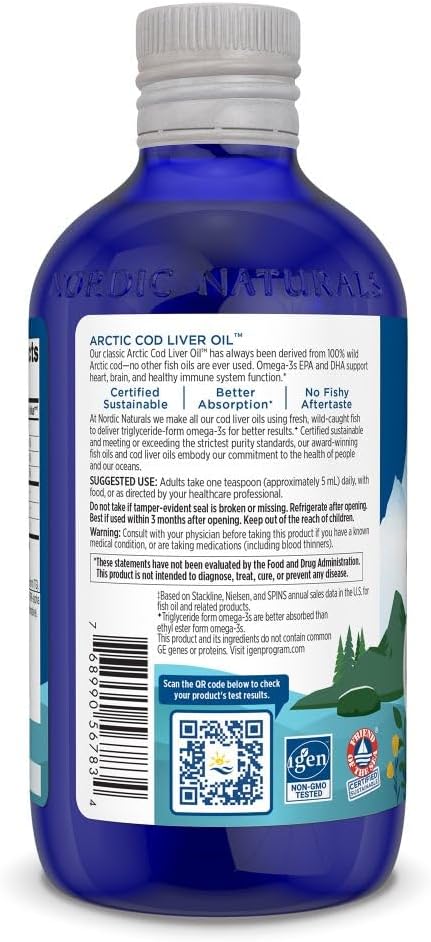 Nordic Naturals Arctic Cod Liver Oil, Strawberry - 8 oz - 1060 mg Total Omega-3s with EPA & DHA - Heart & Brain Health, Healthy Immunity, Overall Wellness - Non-GMO - 48 Servings