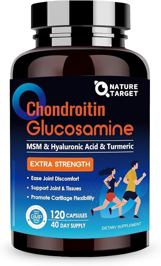 NATURE TARGET Glucosamine Chondroitin MSM, Joint Support Supplement, Shellfish Free, Turmeric Boswellia, Hyaluronic Acid, Collagen, Calium for Cartilage and Bone Health,120 Capsules, 40 Servings