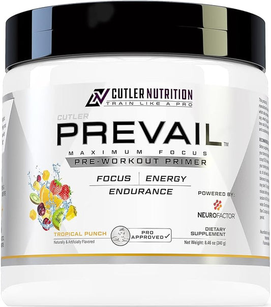 Prevail Pre Workout Powder with Nootropics Pre-Workout Drink for Men and Women Lazer Focus and Energy Stim Pre Workout with L-Citrulline Alpha GPC and L Tyrosine , 40 Scoops (Tropical Punch)