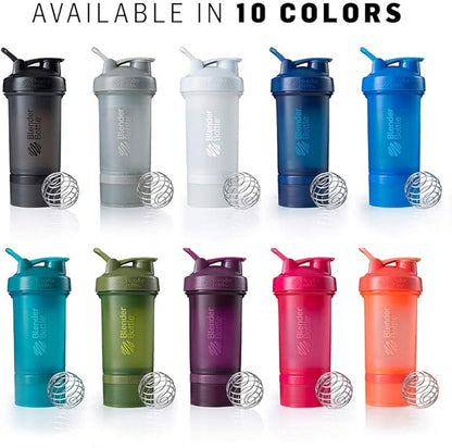 BlenderBottle Shaker Bottle with Pill Organizer and Storage for Protein Powder, ProStak System, 22-Ounce, Navy