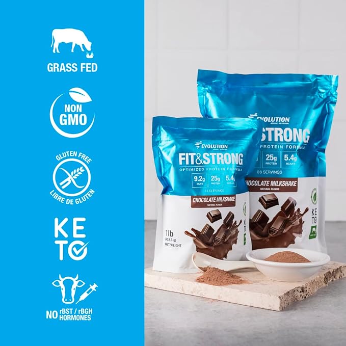 Evolution Advance Nutrition Fit & Strong - Pure Whey Protein Powder with BCAA, 100% Grass-Fed, Quick Absorbing and Fast Digesting for Optimal Muscle Recovery, Natural Flavor – 2 Pounds (Chocolate)