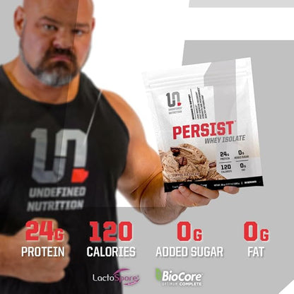 Undefined Nutrition Persist Whey Isolate by Brian Shaw - 24g Protein, 30 Servings – Supports Recovery, Strength & Performance - Gluten Free, Fast Absorbing (2.18lbs, Coffee Ice Cream)