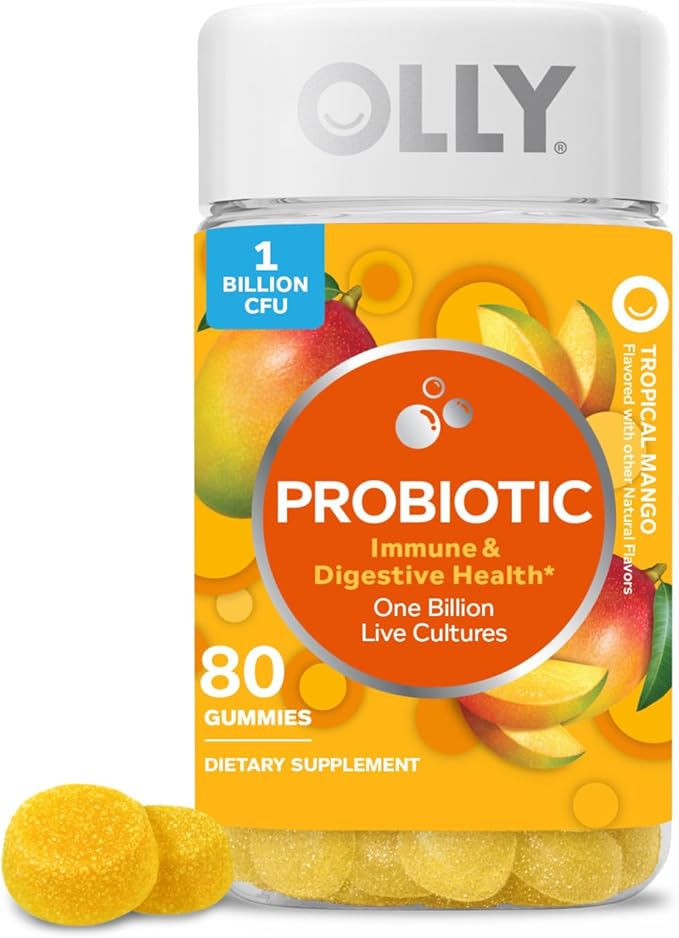 OLLY Probiotic Gummy, 1 Billion CFUs, Immune and Digestive Support, Chewable Probiotic Supplement, Mango, 80 Count