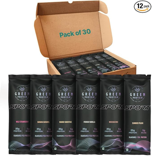 Sport Pea Protein Isolate Powder, Dairy, Gluten, Allergen, Soy Free 6 Flavors x 5 Sachets 100% Vegan Plant Protein | Sport Multi Pack 30