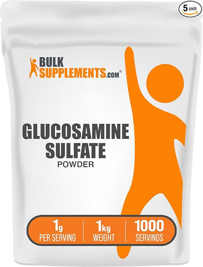 BulkSupplements.com Glucosamine Sulfate Powder - Glucosamine Supplement, Glucosamine Powder - for Joint Support, Gluten Free, 1000mg per Serving, 1kg (2.2 lbs) (Pack of 1)