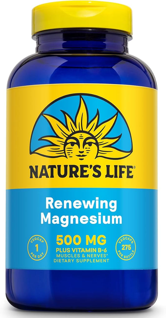Nature’s Life Renewing Magnesium 500 mg - Magnesium Citrate, Magnesium Malate, Magnesium Oxide Plus Vitamin B-6 - Muscles and Nerves Support - Lab Verified - 275 Servings, 275 VegCaps