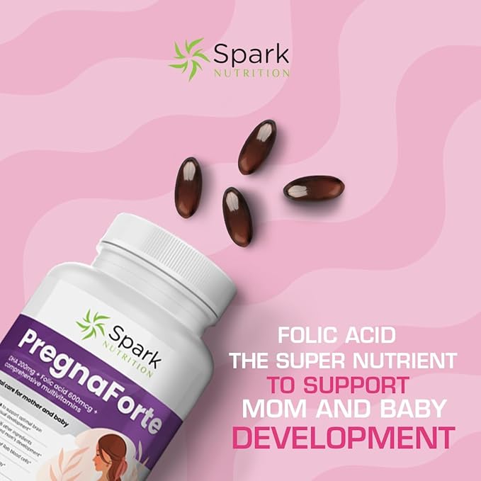 Pregnaforte 1 a day Prenatal vitamins for women 2 month: Folic acid, Fish Oil Omega 3 DHA/EPA, Vitamin D3, B6, Vitmain B12, C, E, Calcium, Iron, Magnesium, Zinc supplement FSA HSA eligble multivitamin