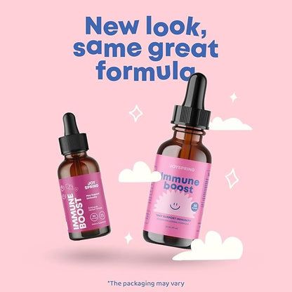 JoySpring Immune Drops - Kids’ Immunity Support Supplement (1 fl oz, 30 Servings) with Organic Elderberry Liquid, Echinacea, Oregon Grape Root & Orange Peel for Ages 2-16+ Years and Adults.