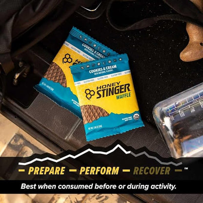 Honey Stinger Organic Gluten Free Cookies & Cream Waffle | Energy Stroopwafel for Exercise, Endurance and Performance | Sports Nutrition for Home & Gym, Pre & During Workout | 16 Waffles, 16.96 Ounce