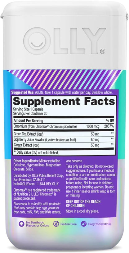 OLLY Combat Cravings, Metabolism & Energy Support Supplement,1000 mcg Chromium, Green Tea, Goji Berry, Ginger - 30 Count