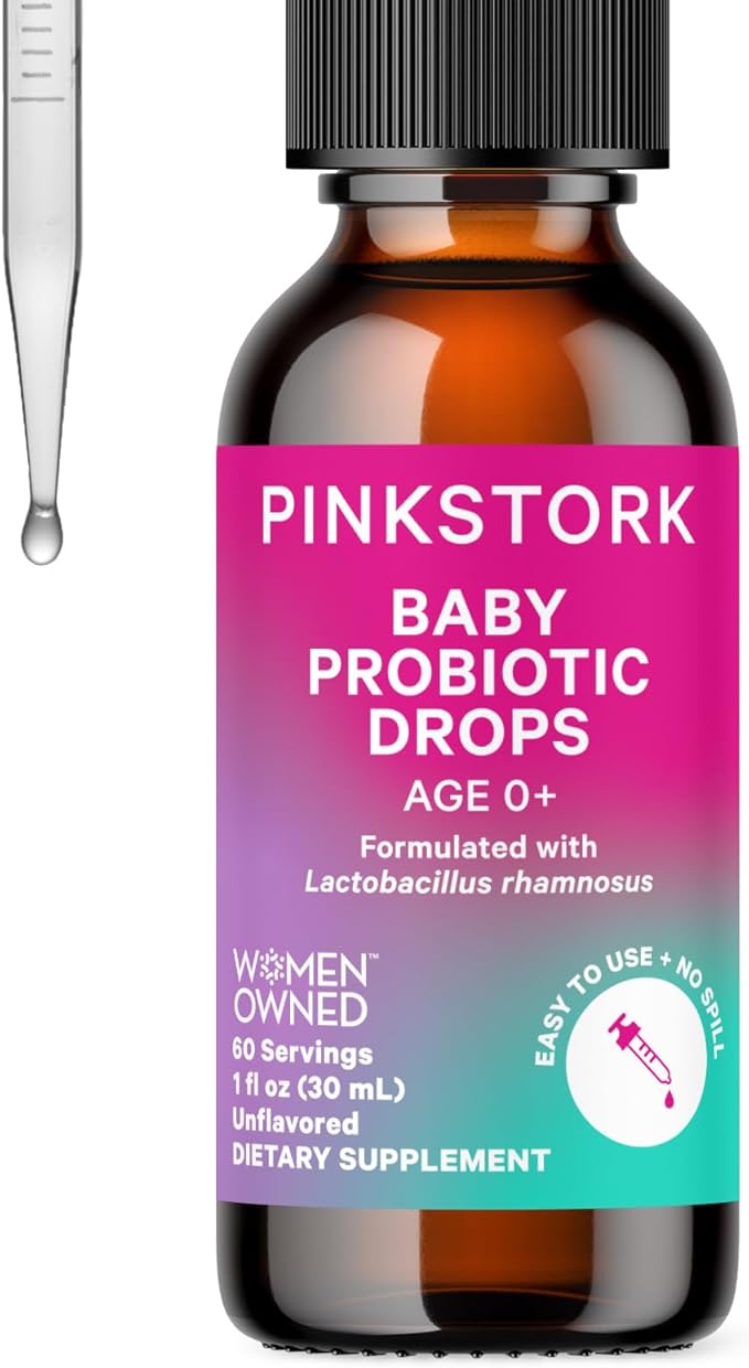 Pink Stork Baby Probiotic Drops, Newborn, Infant & Toddler Probiotics to Help Aid Digestion and Constipation Support, Newborn Essentials - 1 fl oz, 2 Month Supply