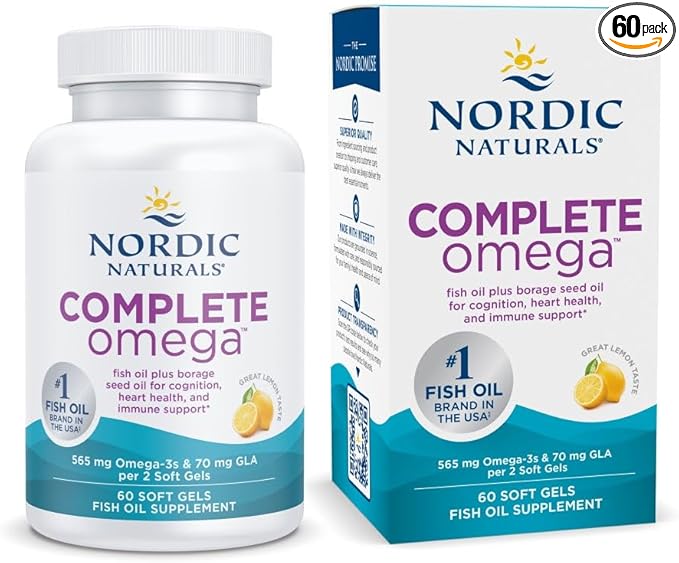 Nordic Naturals Complete Omega, Lemon Flavor - 60 Soft Gels - 565 mg Omega-3 - EPA & DHA with Added GLA - Healthy Skin & Joints, Cognition, Positive Mood - Non-GMO - 30 Servings