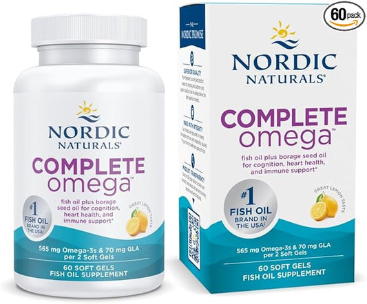 Nordic Naturals Complete Omega, Lemon Flavor - 60 Soft Gels - 565 mg Omega-3 - EPA & DHA with Added GLA - Healthy Skin & Joints, Cognition, Positive Mood - Non-GMO - 30 Servings