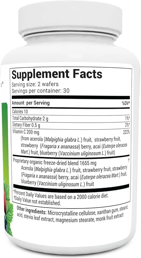 Dr. Berg Chewable Vitamin C Complex - Made with Organic, Non-GMO Berries - 60 Delicious Wafers