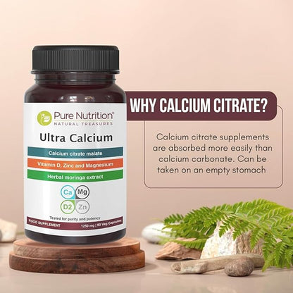Pure Nutrition Ultra Calcium Citrate Malate | 1000mg Highly absorbable Calcium Supplement with Calcium Citrate Malate, Vitamin D3, Zinc and Magnesium | Non-GMO | Gluten-Free | 90 Veg Tabs-(Pack of 3)