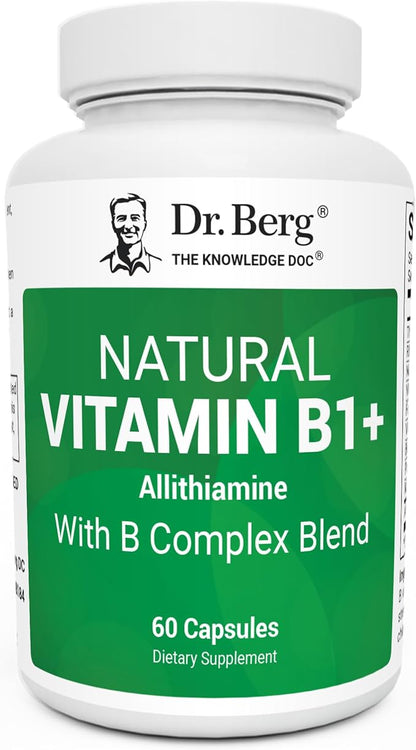 Dr. Berg Natural Vitamin B1 B6 B12 Complex - Allithiamine Vitamin B1 Supplement with 8 Essential Vitamin B Complex for Men & Women Including Thiamin, Niacin, Folate, Magnesium & More - 60 Capsules