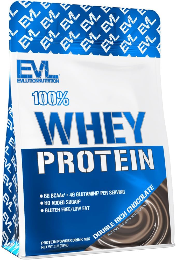 Evlution Nutrition 100% Whey Protein, 25g of Whey Protein, 6g of BCAAs, 4g of Glutamine, Gluten Free (1 LB, Double Rich Chocolate)