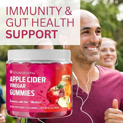 Youngevity Apple Cider Vinegar Gummies 500mg w/Raw ACV from The Mother, Detox Cleanse and Support Immunity, - 60 Gummy Vitamins