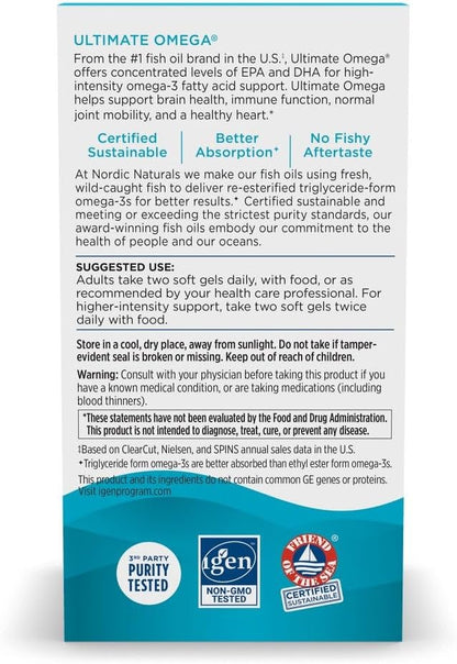 Nordic Naturals Ultimate Omega, Lemon Flavor - 210 Soft Gels - 1280 mg Omega-3 - High-Potency Omega-3 Fish Oil with EPA & DHA - Promotes Brain & Heart Health - Non-GMO - 105 Servings