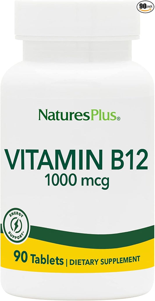 NaturesPlus Vitamin B12 (Methylcobalamin) - 1000 mcg, 90 Vegetarian Tablets - High Potency Red Blood Cell Support - Natural Energy Booster, Promotes Overall Health - Gluten-Free - 90 Servings