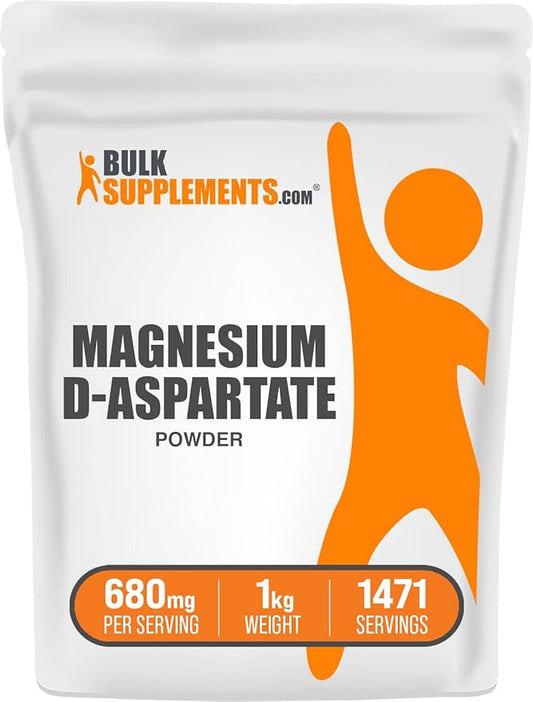 BulkSupplements.com Magnesium D-Aspartate Powder - Magnesium Supplement, High Absorption Magnesium - Gluten Free, 680mg (49mg of Magnesium) per Serving, 1kg (2.2 lbs) (Pack of 1)