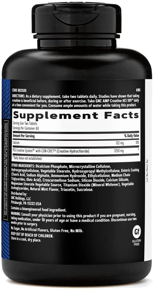 GNC AMP Creatine HCl Pills | Muscle Builder, Energy Production, Performance Recovery Supplement | Fast Absorbing, Gluten Free Formula| 120 Count