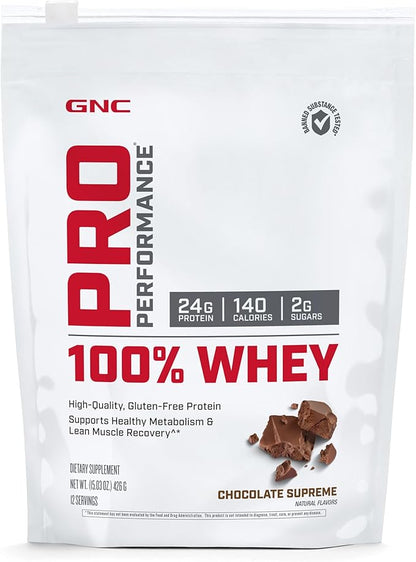 GNC Pro Performance 100% Whey Protein Powder | Supports Healthy Metabolism and Lean Muscle Recovery | Chocolate Supreme | 12 Servings