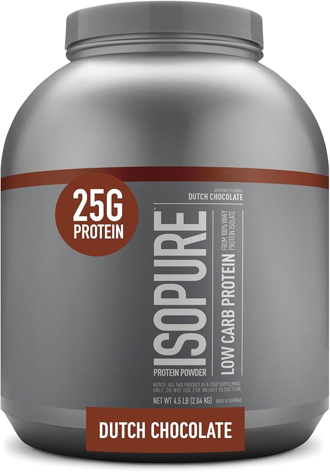 Isopure Protein Powder, Whey Isolate with Vitamin C & Zinc for Immune Support, 25g Protein, Low Carb & Keto Friendly, Flavor: Dutch Chocolate, 62 Servings, 4.5 Pounds (Packaging May Vary)