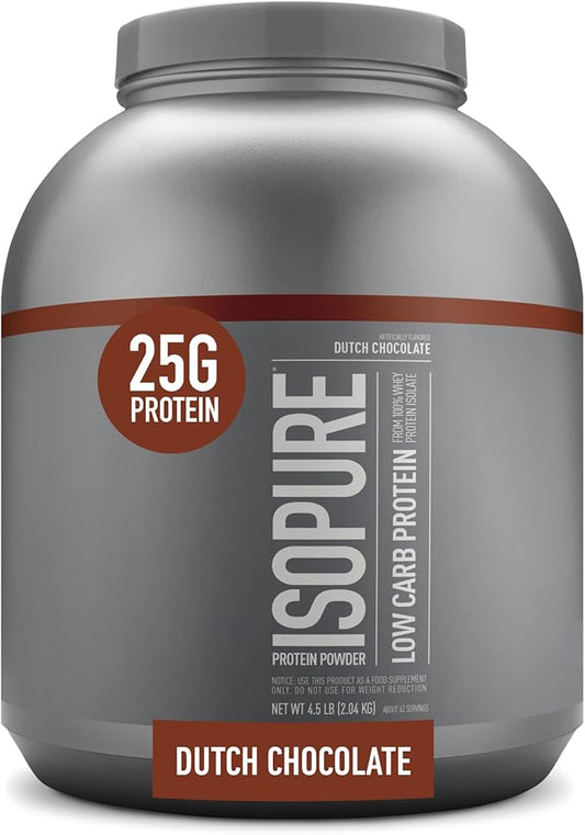 Isopure Protein Powder, Whey Isolate with Vitamin C & Zinc for Immune Support, 25g Protein, Low Carb & Keto Friendly, Flavor: Dutch Chocolate, 62 Servings, 4.5 Pounds (Packaging May Vary)