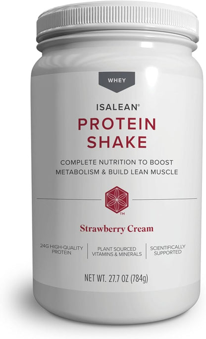 Isagenix IsaLean Shake - Meal Replacement Protein Shake Supports Healthy Weight & Muscle Growth - Protein Powder Enriched with 23 Vitamins - Strawberry Cream, 29.1 Oz (14 Servings)