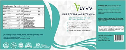 LYVV Hair&Skin&Nails Formula with Collagen, Keratin, Hyaluronic Acid, Antioxidants, Methionine, Biotin, Vitamin C, VItamine E and More - 60 Capsules